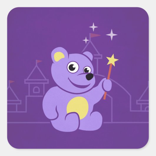 Paars Fairy Cartoon Teddy Bear Vierkante Sticker (Voorkant)