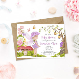 Paars Fairy Floral Fairy Tale Baby shower Kaart