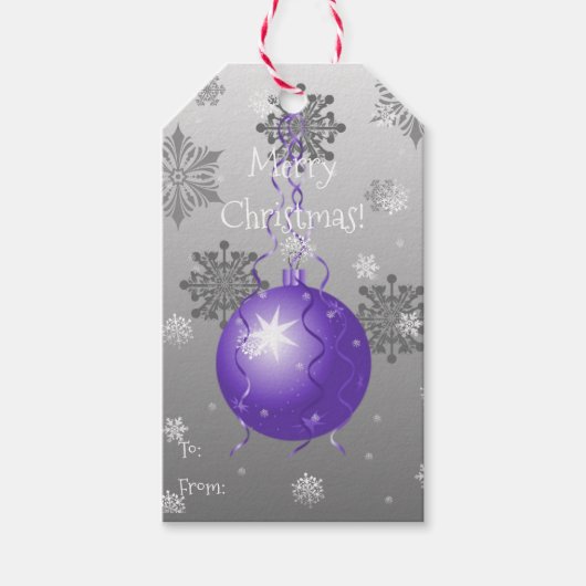 Paars Fancy kerstornament Gift Label Cadeaulabel (Voorkant)