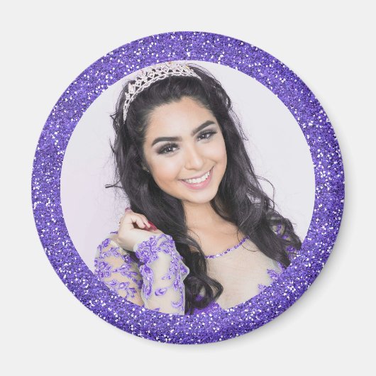  Paars Faux Glitter Foto Magneet (Voorkant)