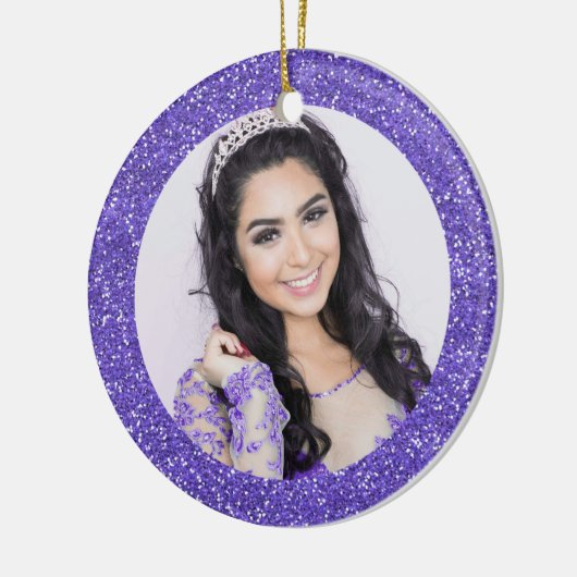  Paars Faux Glitter Monogram Foto Keramisch Ornament (Links)