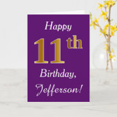 Paars, Faux Gold 11e verjaardag + Eigen naam Kaart (Gele Bloem)