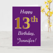 Paars, Faux Gold 13e verjaardag + Aangepaste naam Kaart (Gele Bloem)