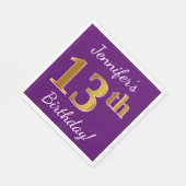 Paars, Faux Gold 13e verjaardag + Aangepaste naam Servetten (Hoek)