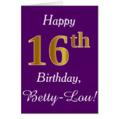 Paars, Faux Gold 16e verjaardag + Aangepaste naam (Voorkant)