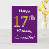 Paars, Faux Gold 17e verjaardag + Eigen naam Kaart (Gele Bloem)