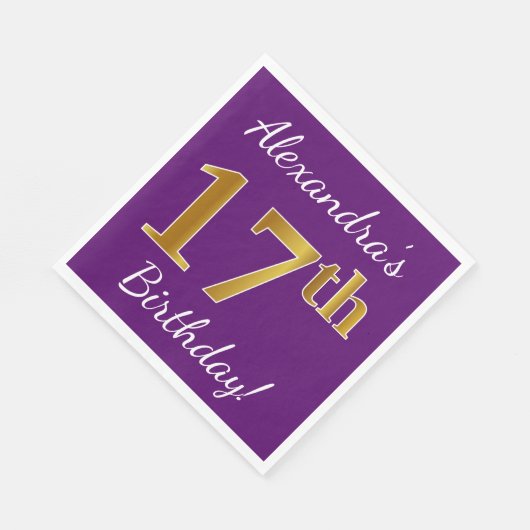 Paars, Faux Gold 17e verjaardag + Eigen naam Servetten (Hoek)
