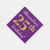 Paars, Faux Gold 25th Birthday + Eigen naam Servet (Hoek)