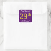 Paars, Faux Gold 29th Birthday + Eigen naam Vierkante Sticker (Tas)