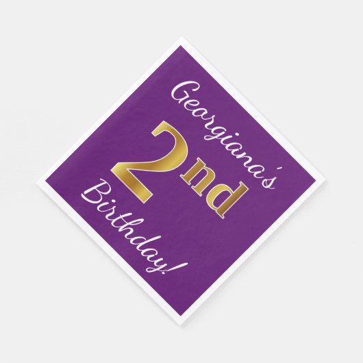 Paars, Faux Gold 2e verjaardag + Eigen naam Servet (Hoek)