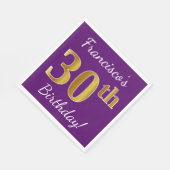 Paars, Faux Gold 30th Birthday + Eigen naam Servet (Hoek)