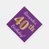 Paars, Faux Gold 40th Birthday + Eigen naam Servetten (Hoek)