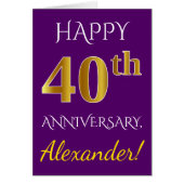 Paars, Faux Gold 40th Wedding Jubileum + naam (Voorkant)
