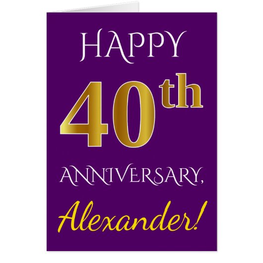 Paars, Faux Gold 40th Wedding Jubileum + naam (Voorkant)