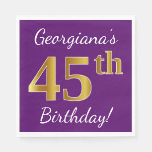 Paars, Faux Gold 45th Birthday + Eigen naam Servet