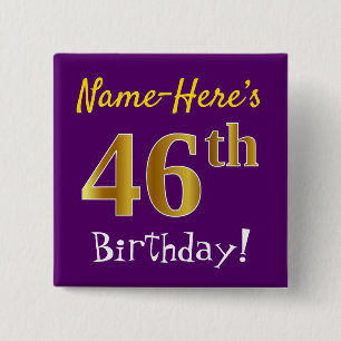 Paars, Faux Gold 46e verjaardag, met aangepaste na Vierkante Button 5,1 Cm