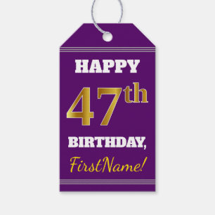 Paars, Faux Gold 47th Birthday + Eigen naam Cadeaulabel