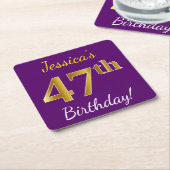 Paars, Faux Gold 47th Birthday + Eigen naam Kartonnen Onderzetters (Schuin)