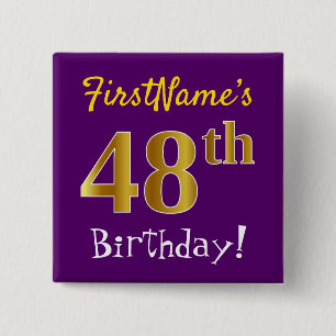Paars, Faux Gold 48e verjaardag, met aangepaste na Vierkante Button 5,1 Cm