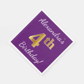 Paars, Faux Gold 4th Birthday + Eigen naam Servetten (Hoek)