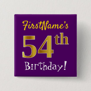 Paars, Faux Gold 54e verjaardag, met aangepaste na Vierkante Button 5,1 Cm