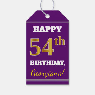 Paars, Faux Gold 54th Birthday + Eigen naam Cadeaulabel