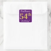 Paars, Faux Gold 54th Birthday + Eigen naam Vierkante Sticker (Tas)