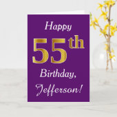 Paars, Faux Gold 55th Birthday + Eigen naam Kaart (Gele Bloem)