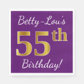 Paars, Faux Gold 55th Birthday + Eigen naam Servetten (Voorkant)