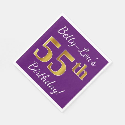 Paars, Faux Gold 55th Birthday + Eigen naam Servetten (Hoek)