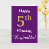 Paars, Faux Gold 5th Birthday + Eigen naam Kaart (Gele Bloem)