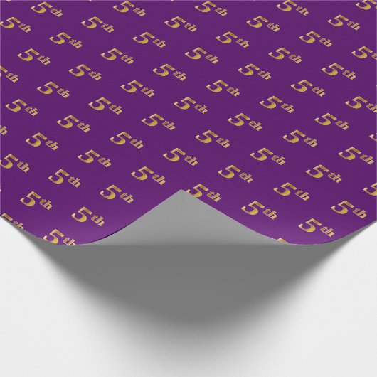 Paars, Faux Gold 5th (vijfde) Event Wrapping Paper Cadeaupapier (Hoek)