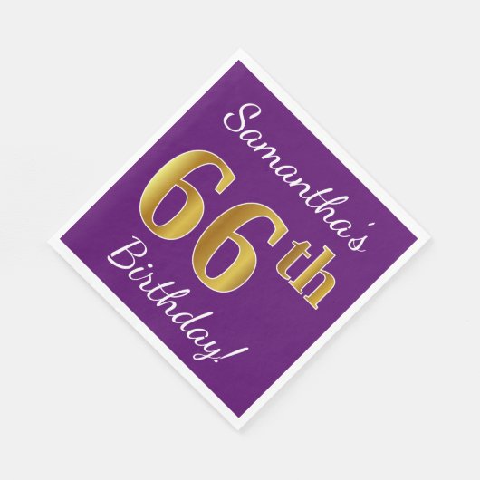 Paars, Faux Gold 66th Birthday + Eigen naam Servetten (Hoek)