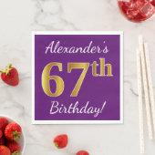 Paars, Faux Gold 67th Birthday + Eigen naam Servetten (Insitu)