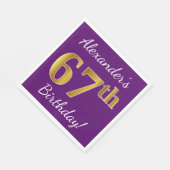 Paars, Faux Gold 67th Birthday + Eigen naam Servetten (Hoek)