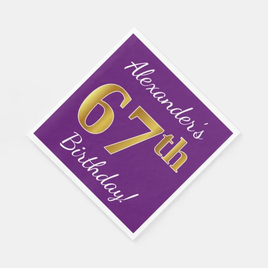 Paars, Faux Gold 67th Birthday + Eigen naam Servetten (Hoek)