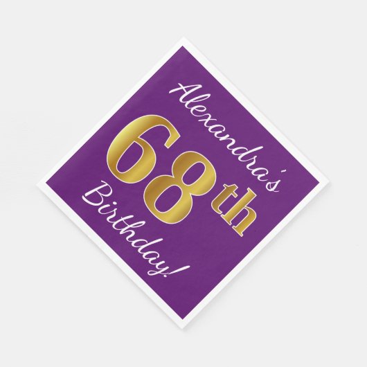 Paars, Faux Gold 68th Birthday + Eigen naam Servet (Hoek)