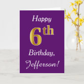 Paars, Faux Gold 6th Birthday + Eigen naam Kaart (Gele Bloem)
