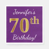 Paars, Faux Gold 70th Birthday + Eigen naam Servet (Voorkant)