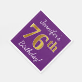 Paars, Faux Gold 76th Birthday + Eigen naam Servetten (Hoek)