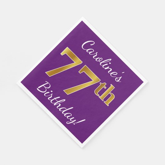 Paars, Faux Gold 77th Birthday + Eigen naam Servetten (Hoek)