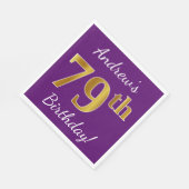 Paars, Faux Gold 79th Birthday + Eigen naam Servet (Hoek)