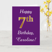 Paars, Faux Gold 7th Birthday + Eigen naam Kaart (Gele Bloem)