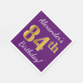 Paars, Faux Gold 84th Birthday + Eigen naam Servet (Hoek)