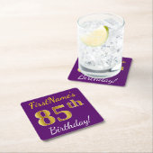 Paars, Faux Gold 85th Birthday + Eigen naam Kartonnen Onderzetters (Insitu)