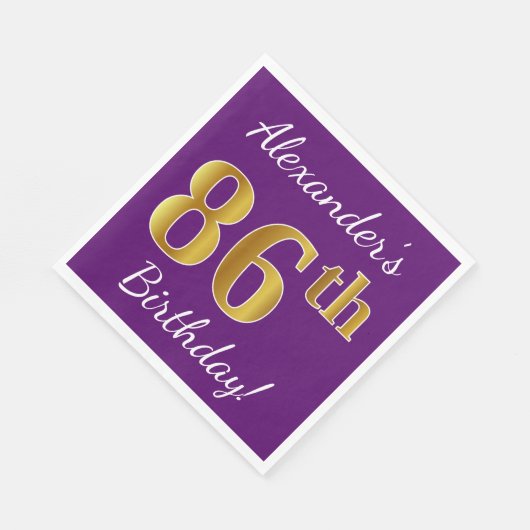 Paars, Faux Gold 86th Birthday + Eigen naam Servetten (Hoek)