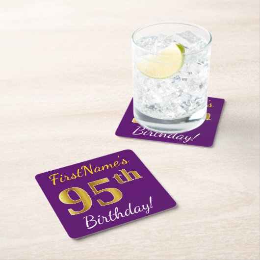 Paars, Faux Gold 95th Birthday + Eigen naam Kartonnen Onderzetters (Insitu)