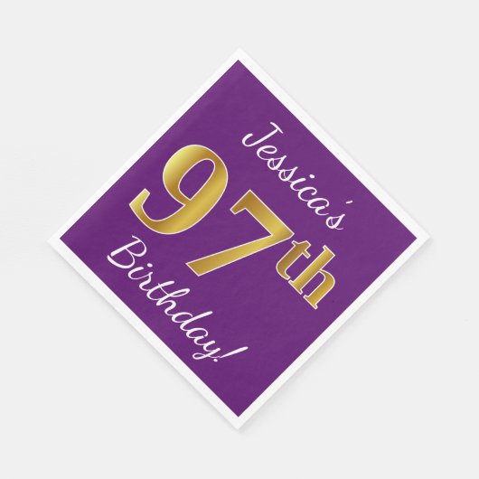 Paars, Faux Gold 97th Birthday + Eigen naam Servetten (Hoek)