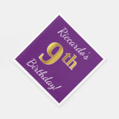 Paars, Faux Gold 9th Birthday + Eigen naam Servet (Hoek)