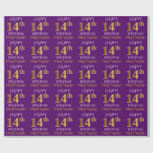 Paars Faux Gold "HAPPY 14th BIRTHDAY" Cadeaupapier (Vlak)